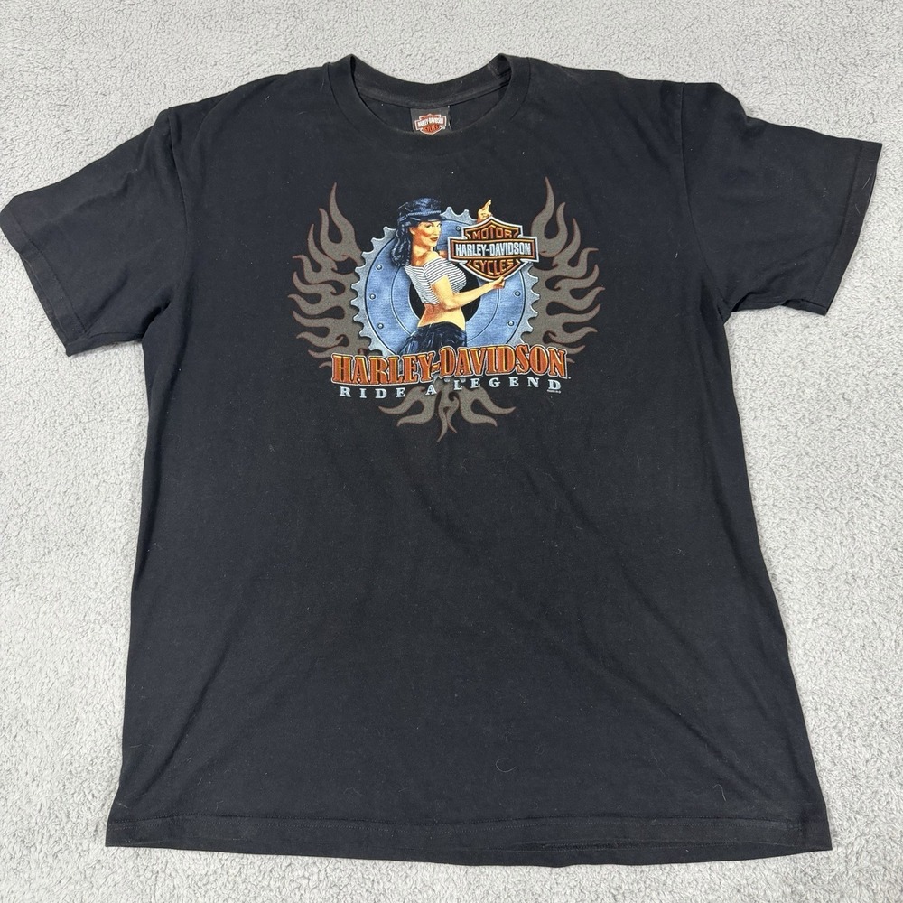 Harley Davidson Pin Up Girl Blaine MN Men's Size L/XL Black Double Sided Black